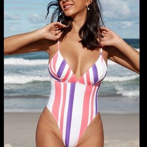 Cupshe Pink and Purple Striped Women's One Piece Swimsuit